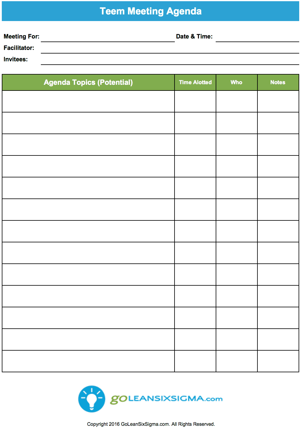 Team Meeting Agenda Goleansixsigma With Meeting Note Template