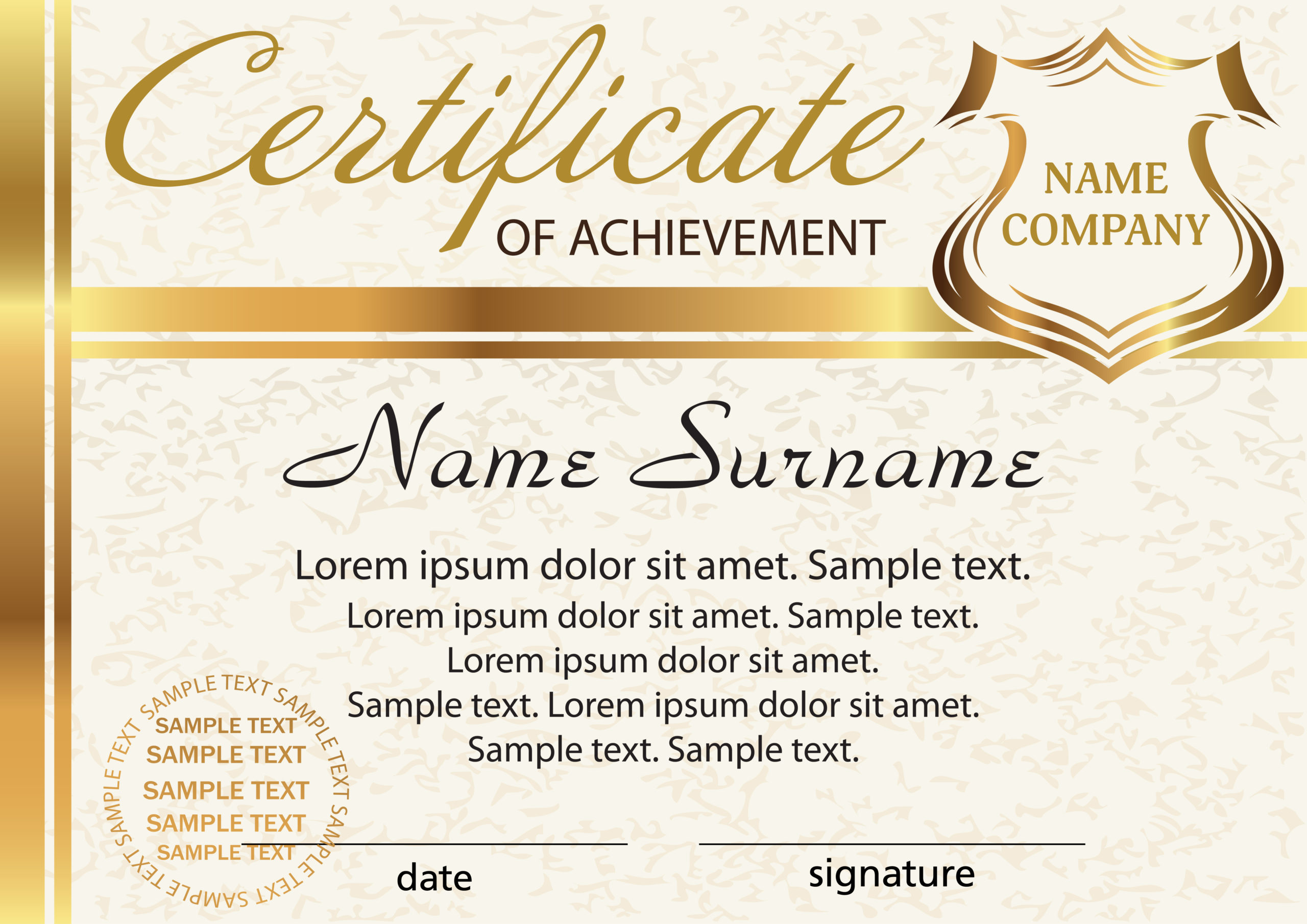 Template Certificate Of Achievement Elegant Gold Design With Regard To Certificate Of Attainment Template