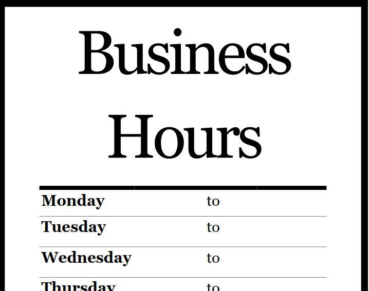 Uputa O Obvezi Izdavanja Računa Izvan Radnog Vremena For Printable Business Hours Sign Template