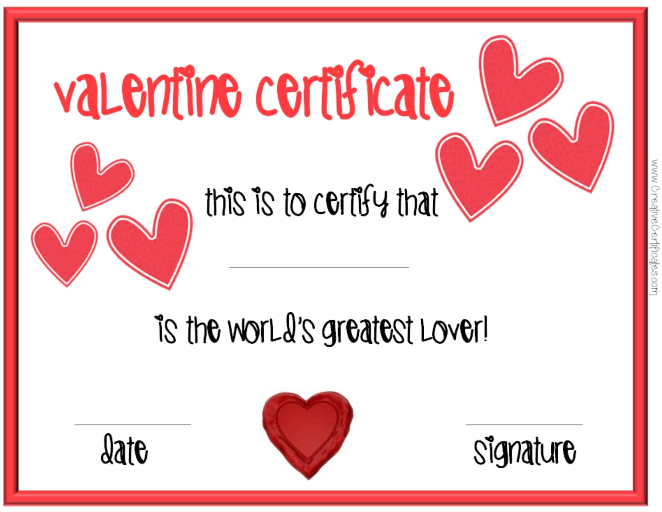 Valentine&amp;#039;S Day Certificates For Quality Love Certificate Templates