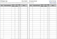 Vehicle Mileage Log Template 8 Free Printable Excel Throughout Fuel Mileage Log Template