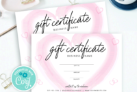 Watercolor Gift Certificate Template Pink Heart Diy In Pink Gift Certificate Template