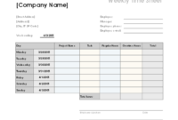 Weekly Time Sheet With Tasks And Overtime Throughout Weekly Work Log Sheet Template