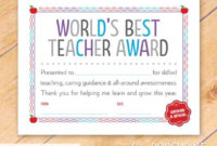 World&amp;#039;S Best Teacher Award Printablethefineporcupine Regarding Amazing Best Teacher Certificate