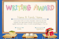 Writing Award With Classroom Background Download Free Regarding Amazing Writing Competition Certificate Templates