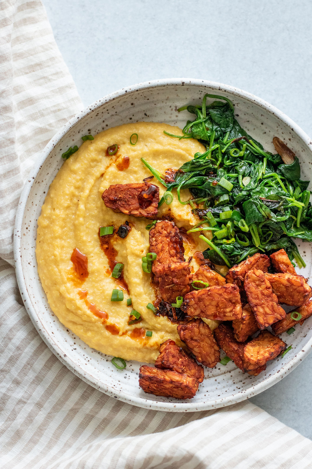 Breakfast Polenta Bowl with Smoky Air Fryer Tempeh
