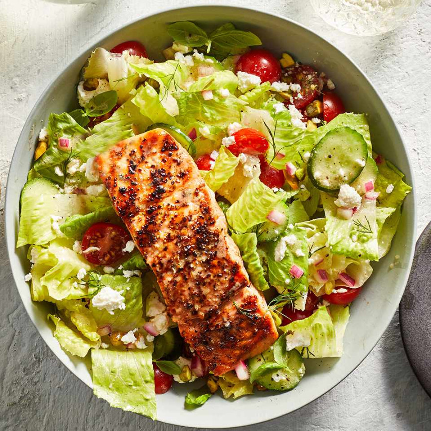 Grilled Salmon & Cucumber, Fresh Herb & Feta Salad Grilled Salmon & Cucumber, Fresh Herb & Feta Salad