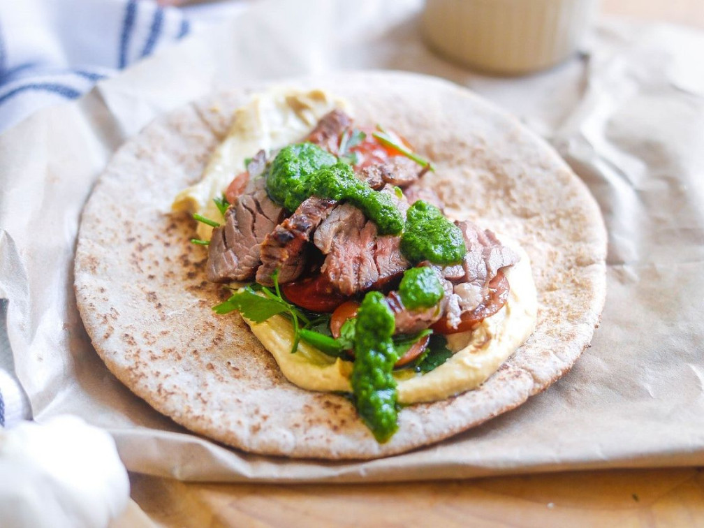 Mediterranean Beef Flank Steak Pita